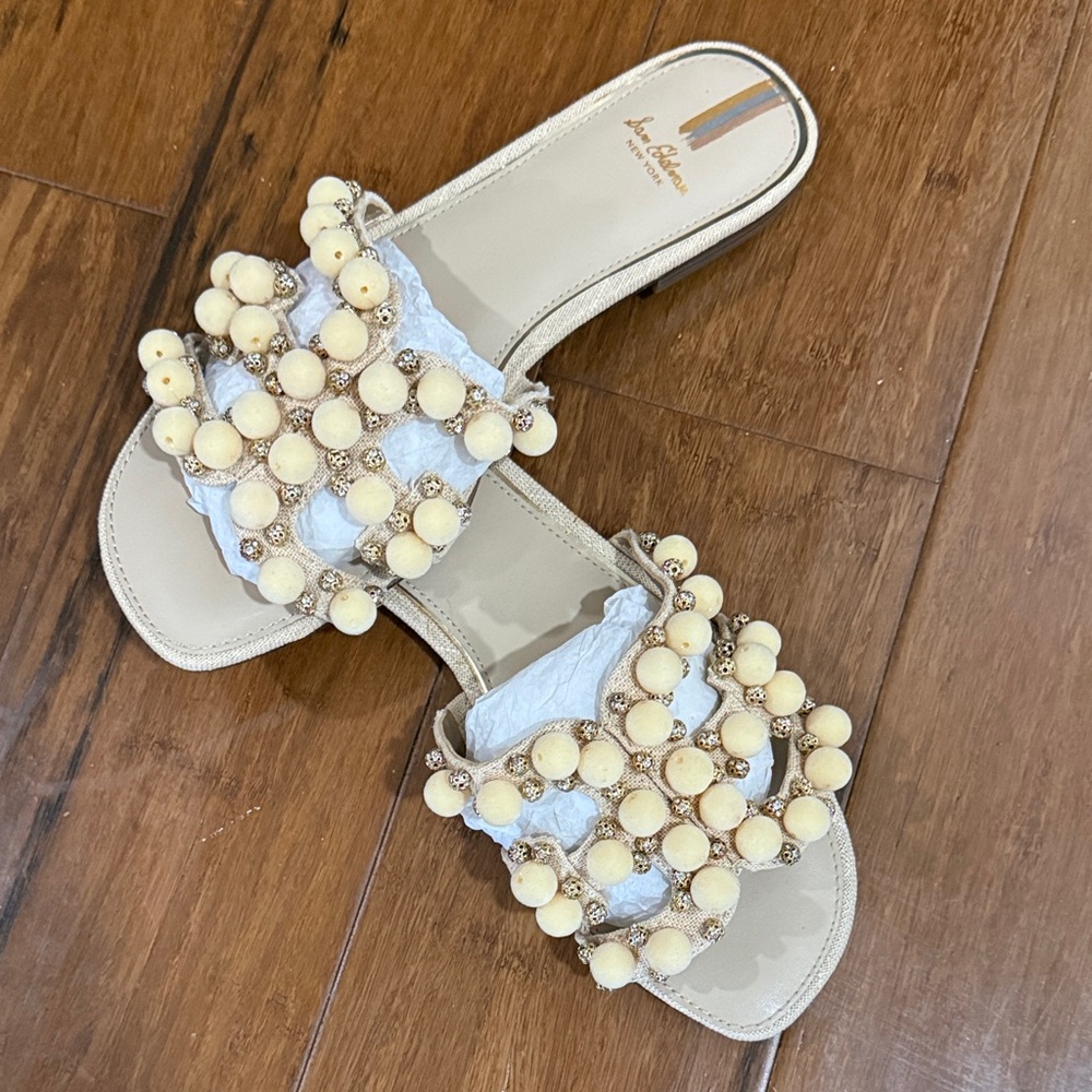 Sam Edelman Cream Beaded Slide Sandals